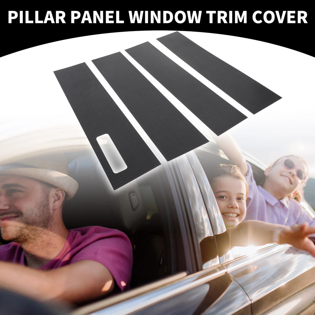 Set of 4 Car Pillar Window Trim Covers for Ford F-150 (2015–2021) Black Carbon Fiber