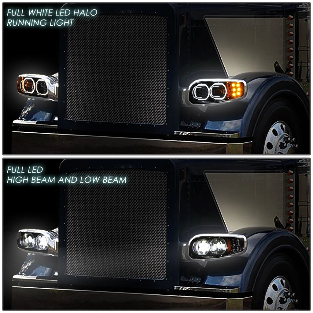 LED DRL+Turn Signal Projector Headlights for Peterbilt 389 388 (2008–2021)