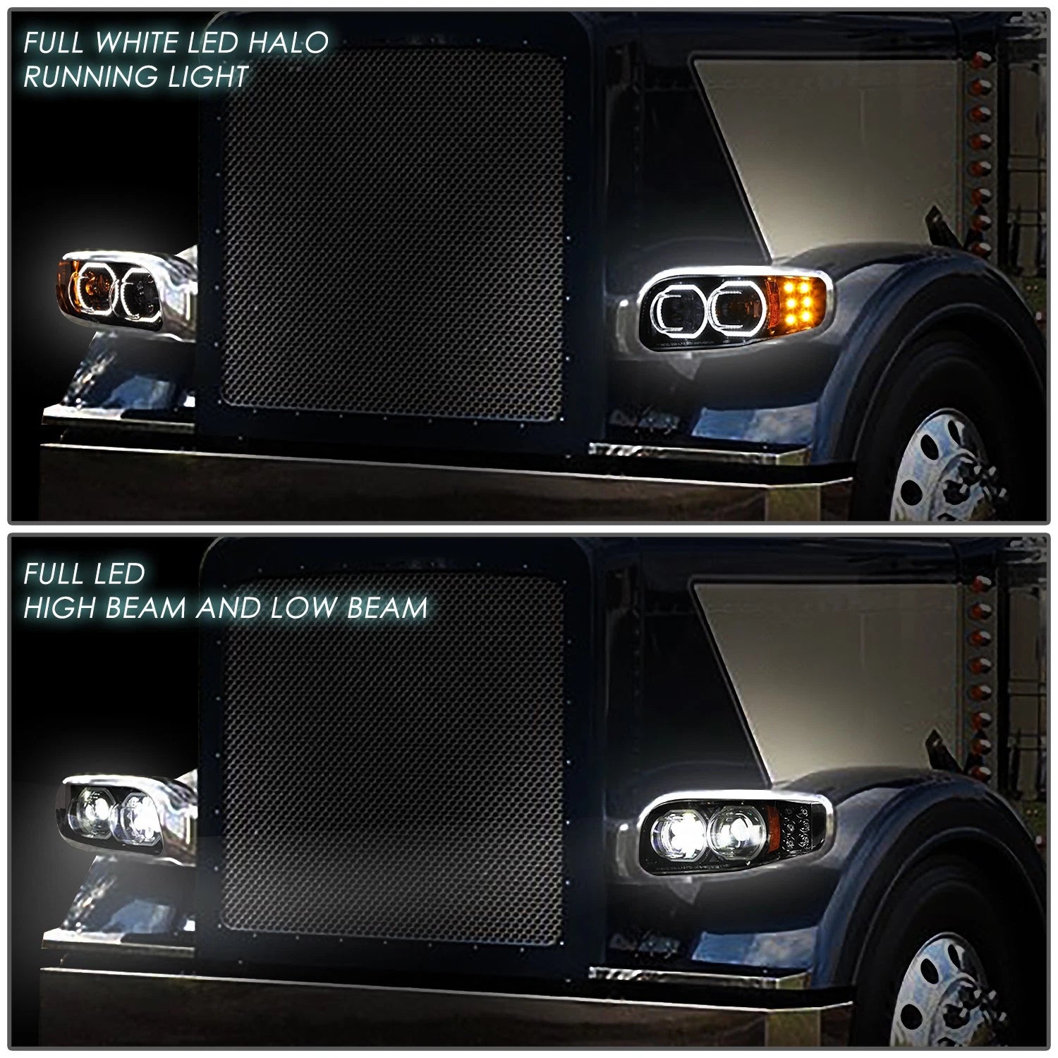 LED DRL+Turn Signal Projector Headlights for Peterbilt 389 388 (2008–2021)