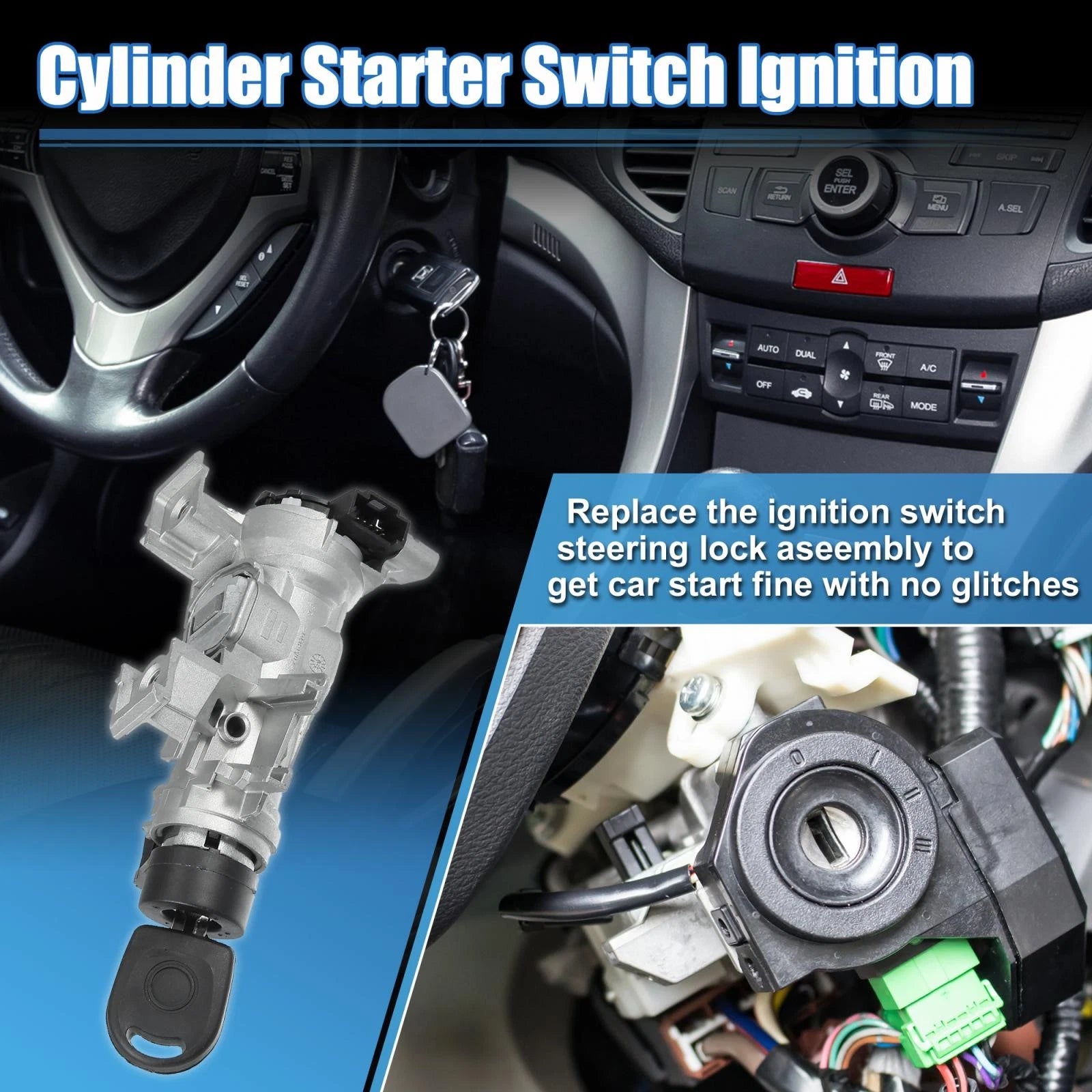 Set of 1 Ignition Switch Steering Lock Cylinder with Key 1K0905851B for VW Audi (2000–2023)