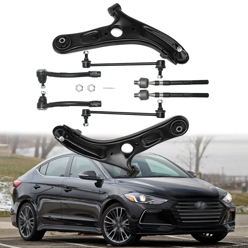 Set of 2 Front Lower Control Arms & Tie Rod Ends for Hyundai Elantra (2013–2016) / Veloster (2012–2017)