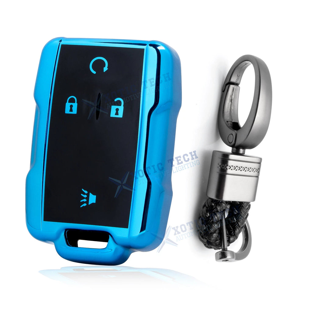 Key Blue TPU Fob Cover Case Protector with Keychain for Silverado Sierra (2014–2024)