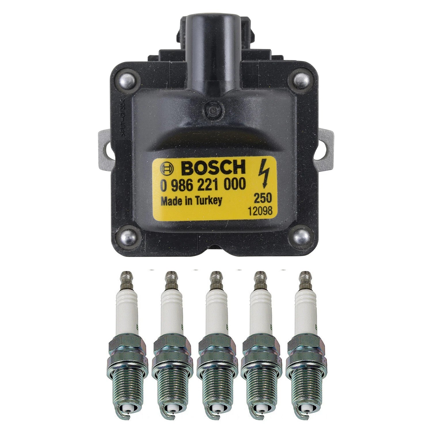 Set of 5 Bosch Ignition Coils & NGK G-Power Spark Plugs for Volvo S60 C70 XC70 (2000–2009)