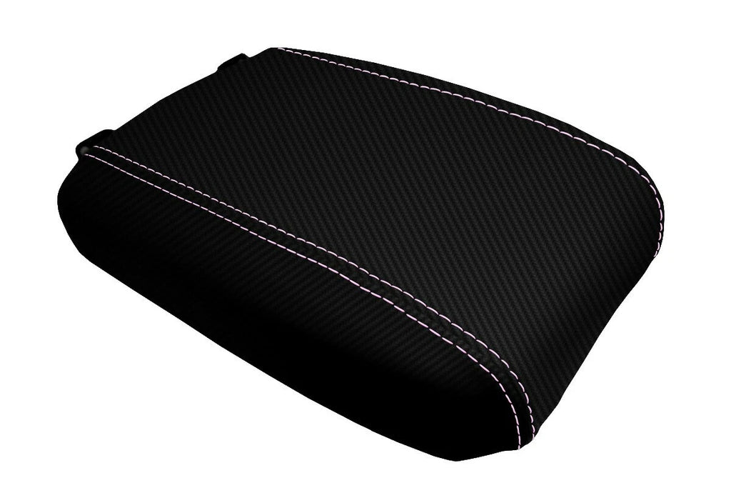 Console Lid Armrest Cover for Toyota Tacoma (2016–2019) Carbon Fiber Pink Stitch