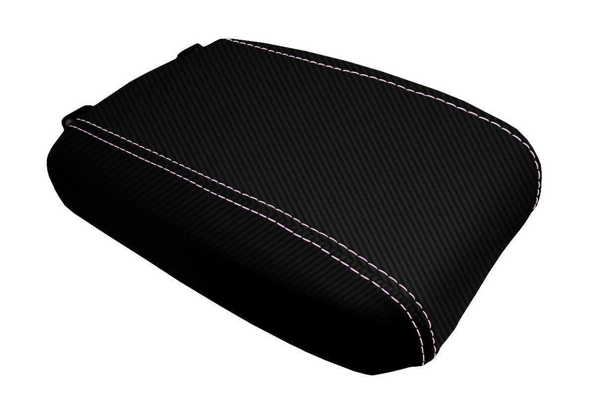 Console Lid Armrest Cover for Toyota Tacoma (2016–2019) Carbon Fiber Pink Stitch