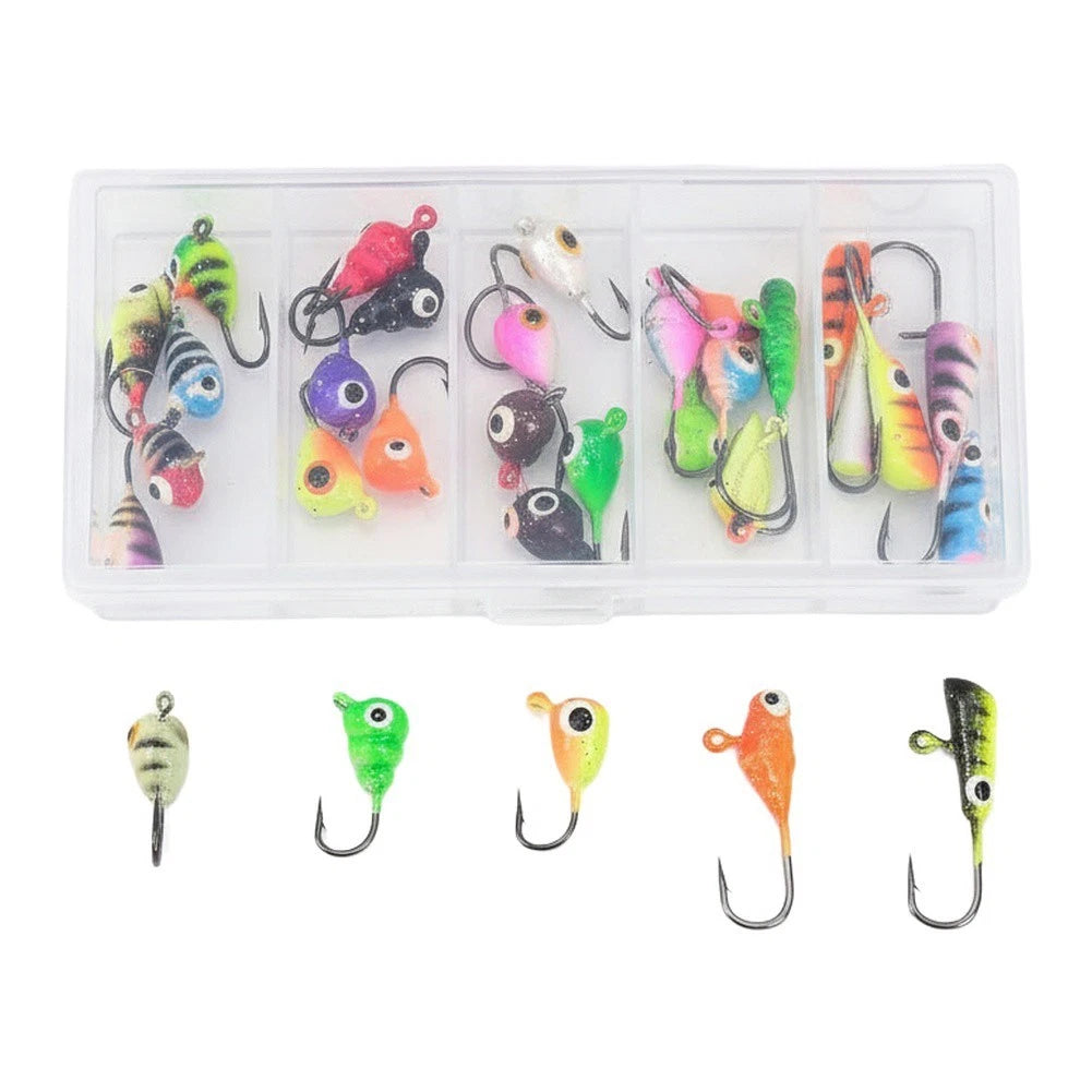 30pcs Ice Fishing Jigs Hard Bait Set for Bass Crappie Salmon Trout