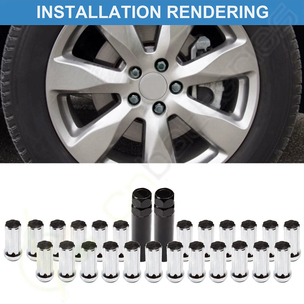 Set of 24 Chrome 14x1.5 7 Spline Drive Close End Lug Nuts for Chevy Cadillac