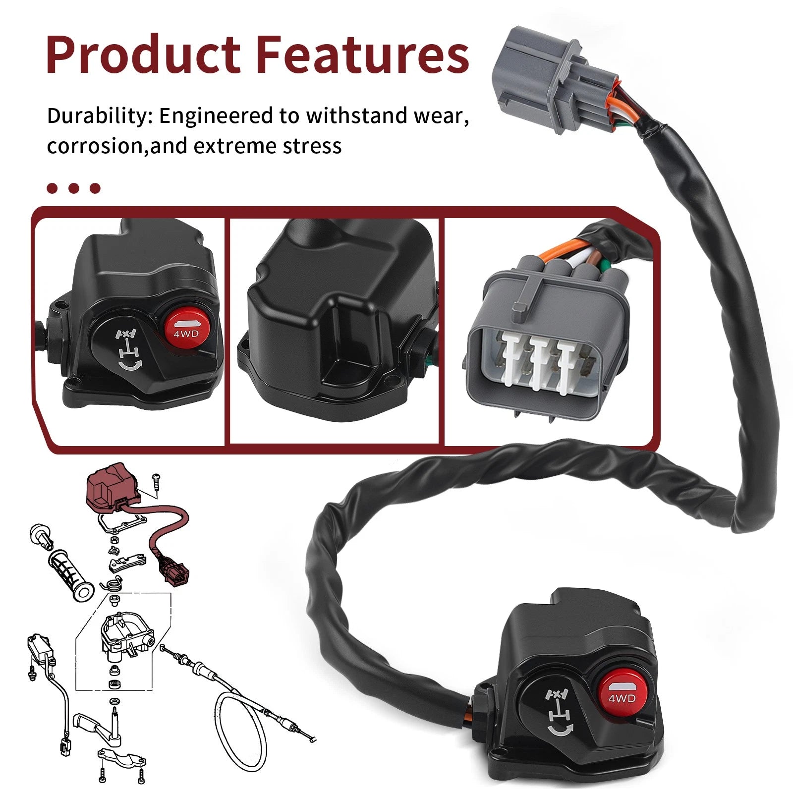 Differential Lock 4x4 Switch for Honda Foreman Rubicon 500 TRX520FA (2020–2024)