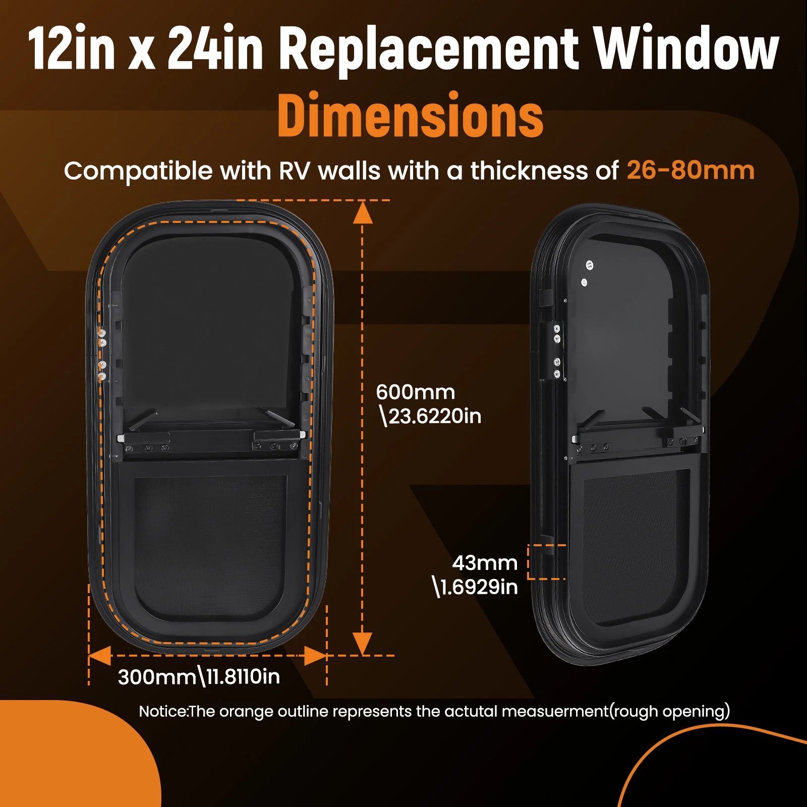 12" x 24" Vertical Window for RV/Camper/Cargo/Food Truck (Fits )