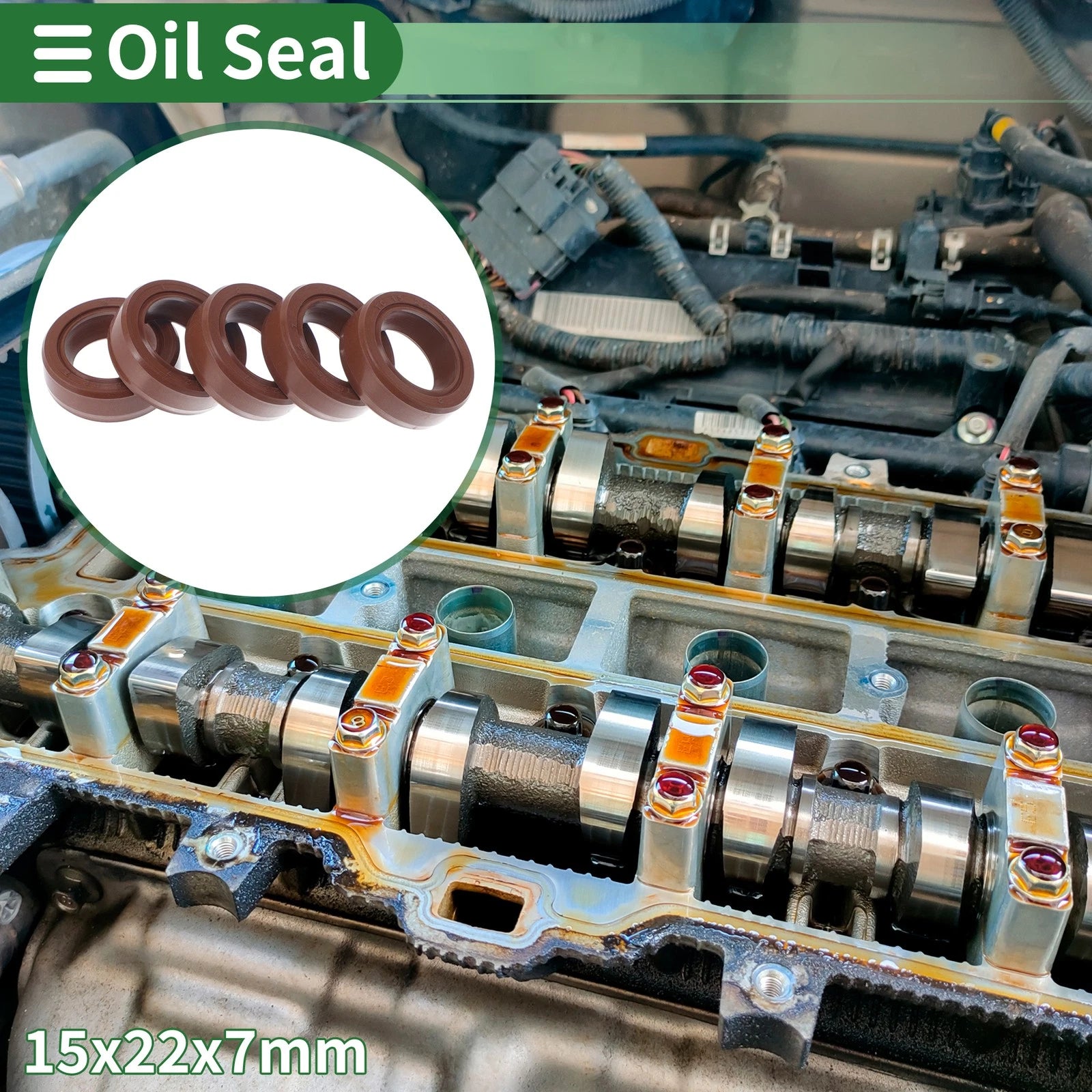 Set of 5 Oil Seal Rotary Shaft Seal FKM Rubber 15x22x7mm