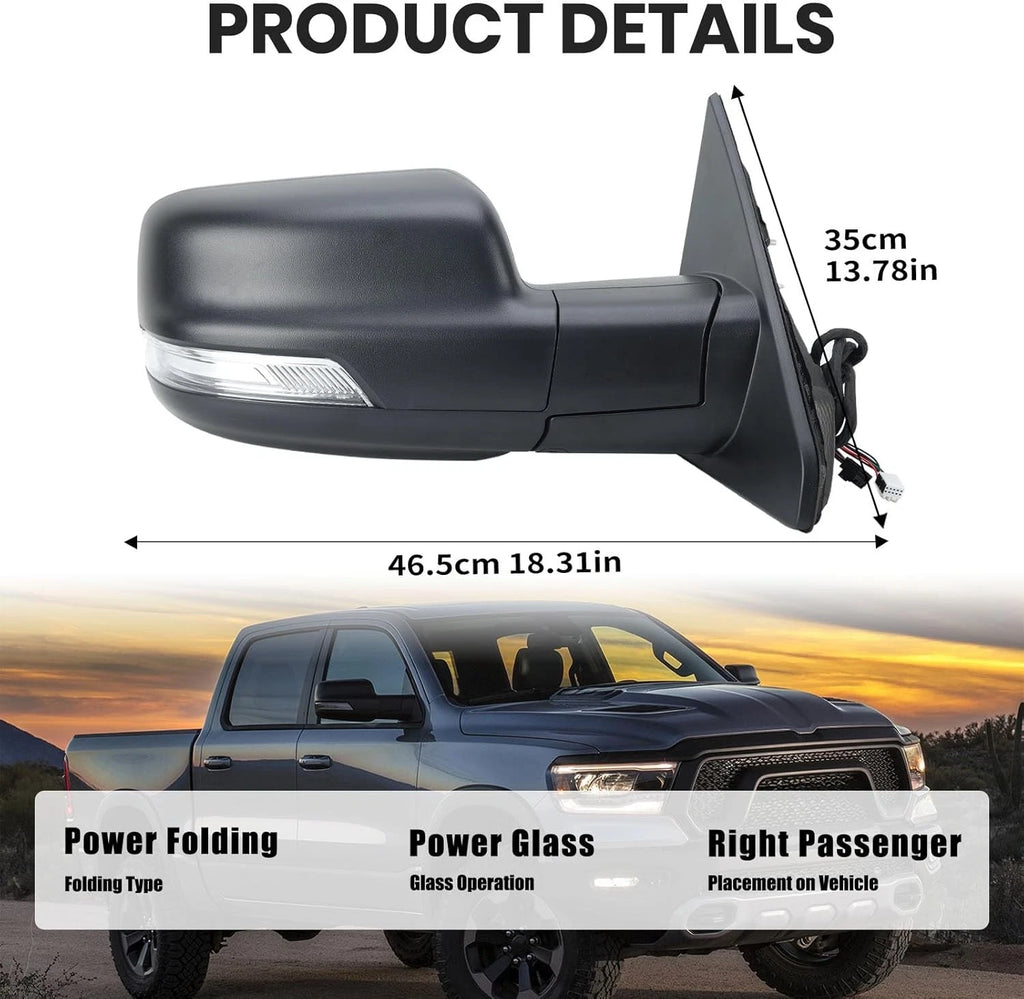 Heated Mirror w/Power Fold Signal Light Right for Ram 1500 (2019–2024) 68276500AH