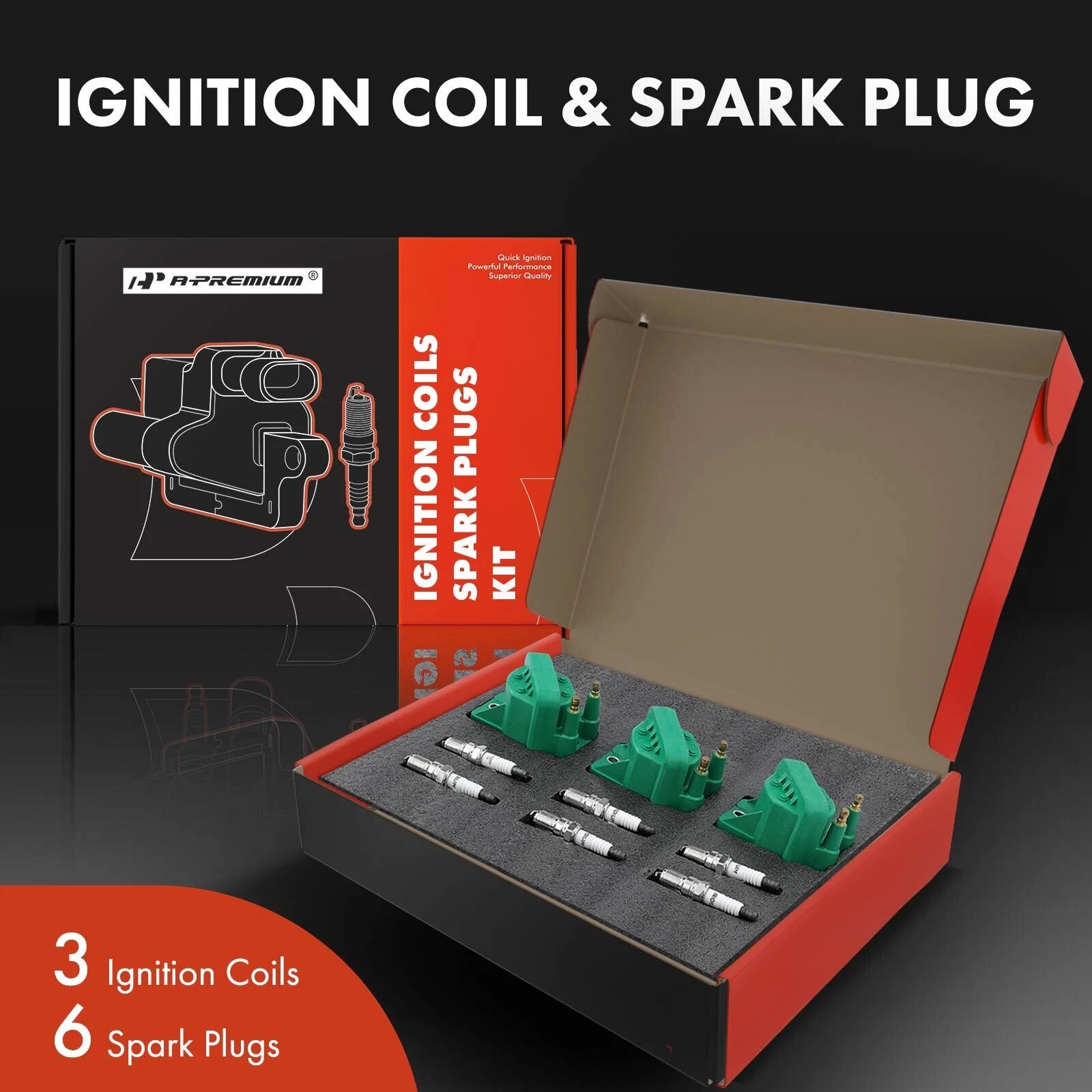 Ignition Coil and Iridium Spark Plug Set for Chevrolet Cadillac Buick (3–6) (2010–2015)