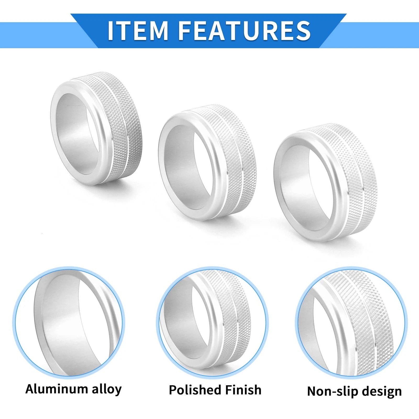Set of 4 AC Engine Start Switch Knob Cover Rings for Honda Civic (2022–2024) Silver Tone