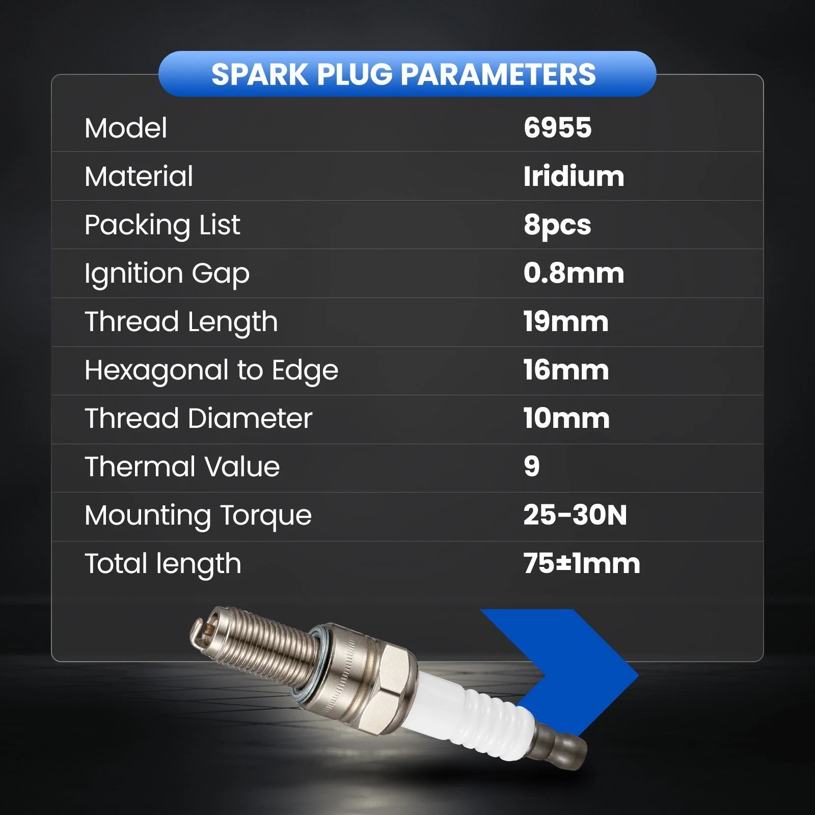 8Pcs Spark Plugs for (6955, CR9EB)