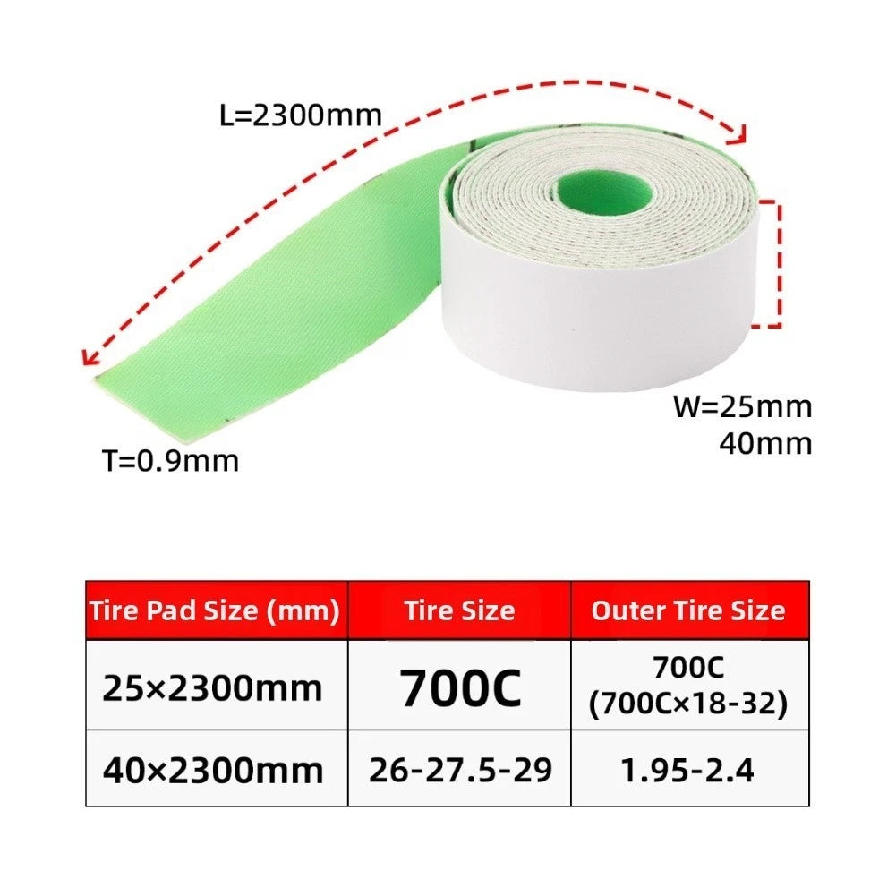Green Tire Liner 25mm for Road, 40mm for MTB (Gravel Bikes)