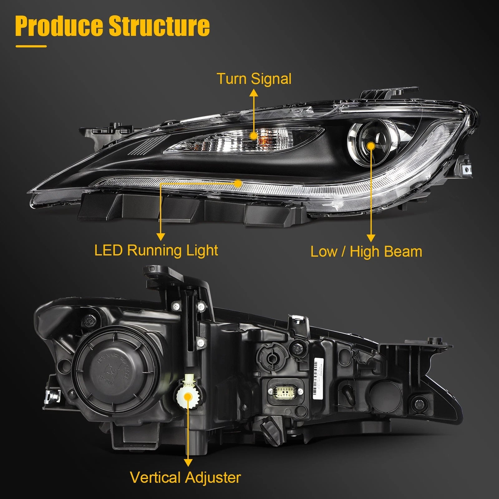 Driver Side Halogen Headlight with DRL for Chrysler 200 (2015–2017)