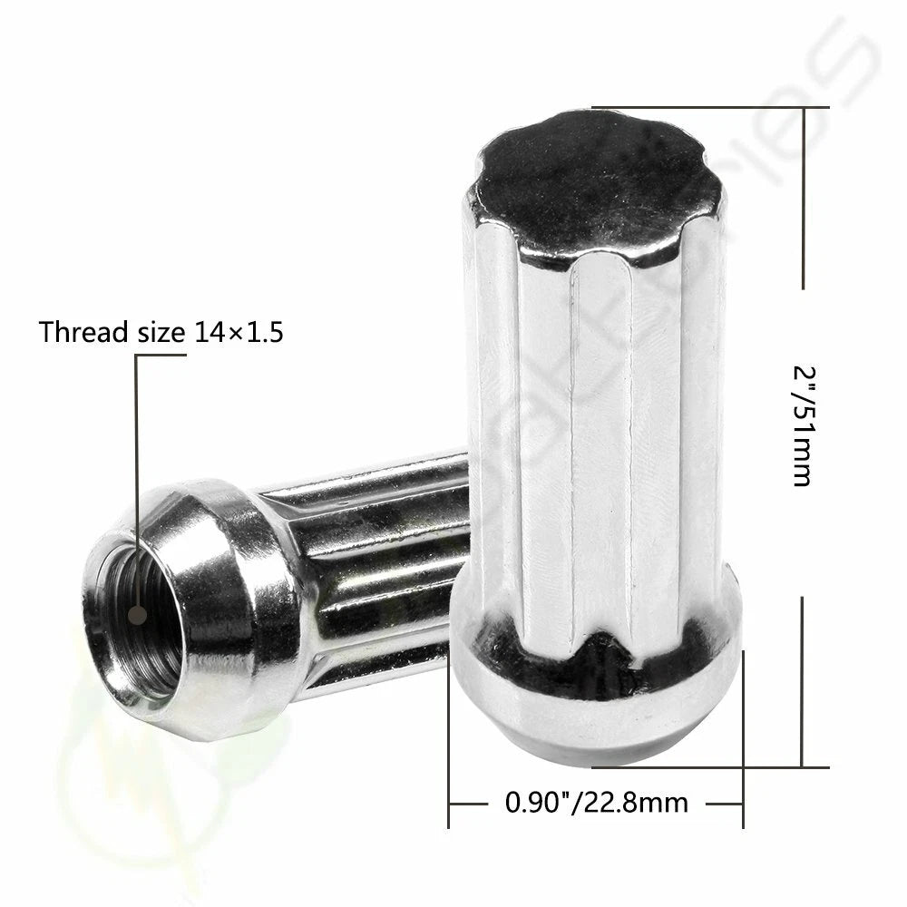 Set of 24 Chrome 14x1.5 7 Spline Drive Close End Lug Nuts for Chevy Cadillac