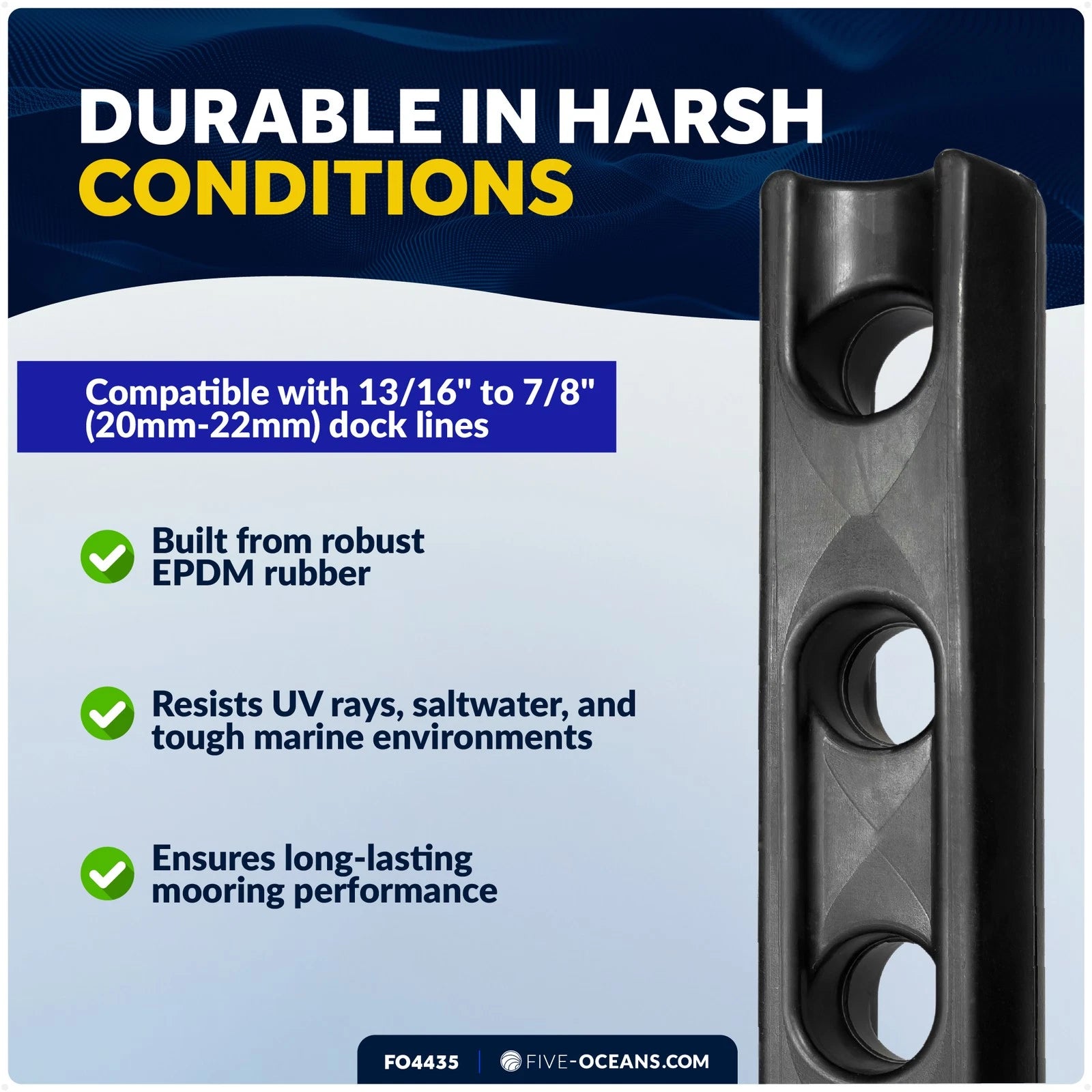 Marine Rubber Dock Line Snubbers for Boats (13/16" to 7/8" Rope)
