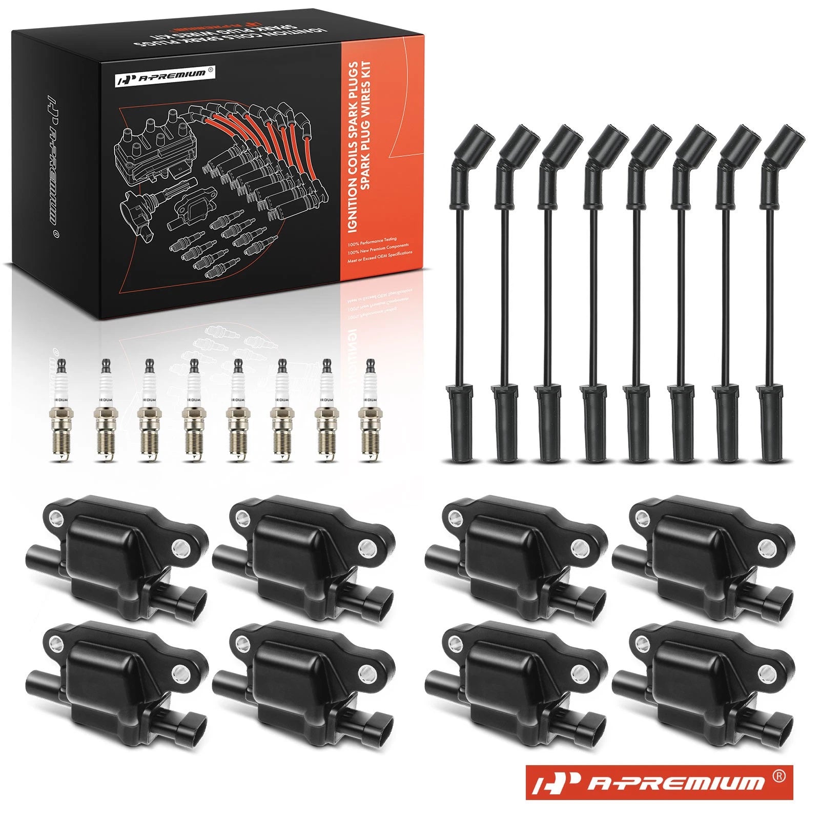 Set of 8 Ignition Coils, Spark Plugs & Wires for GMC Cadillac 