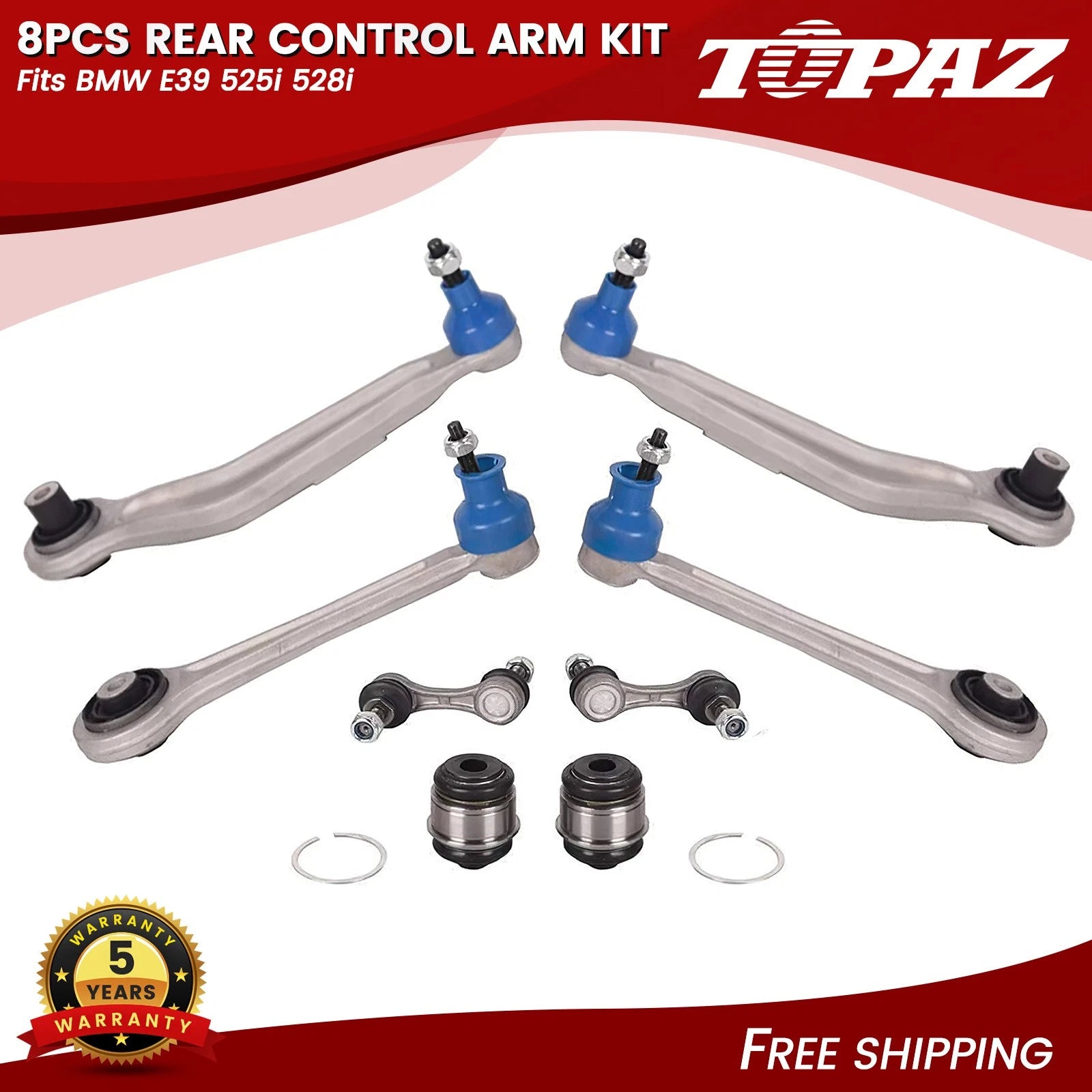 Set of 8 Rear Control Arm Ball Joint Strut Bar Tie Rod Kit for BMW E39 (1997–2003)