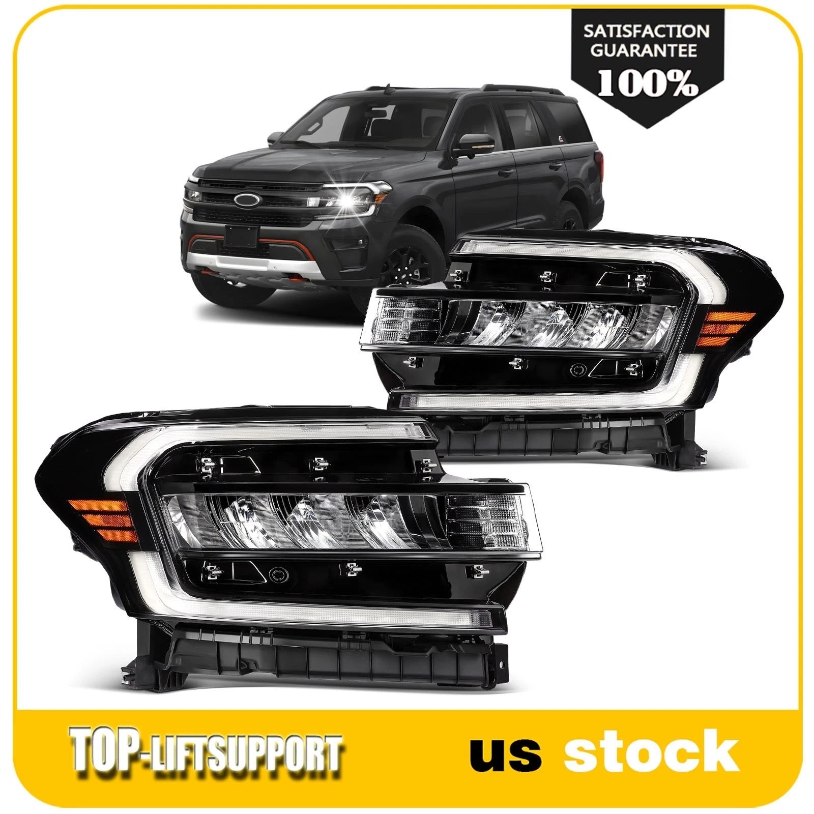 2X LED DRL Headlights for Ford Expedition (2022–2024) Black Housing