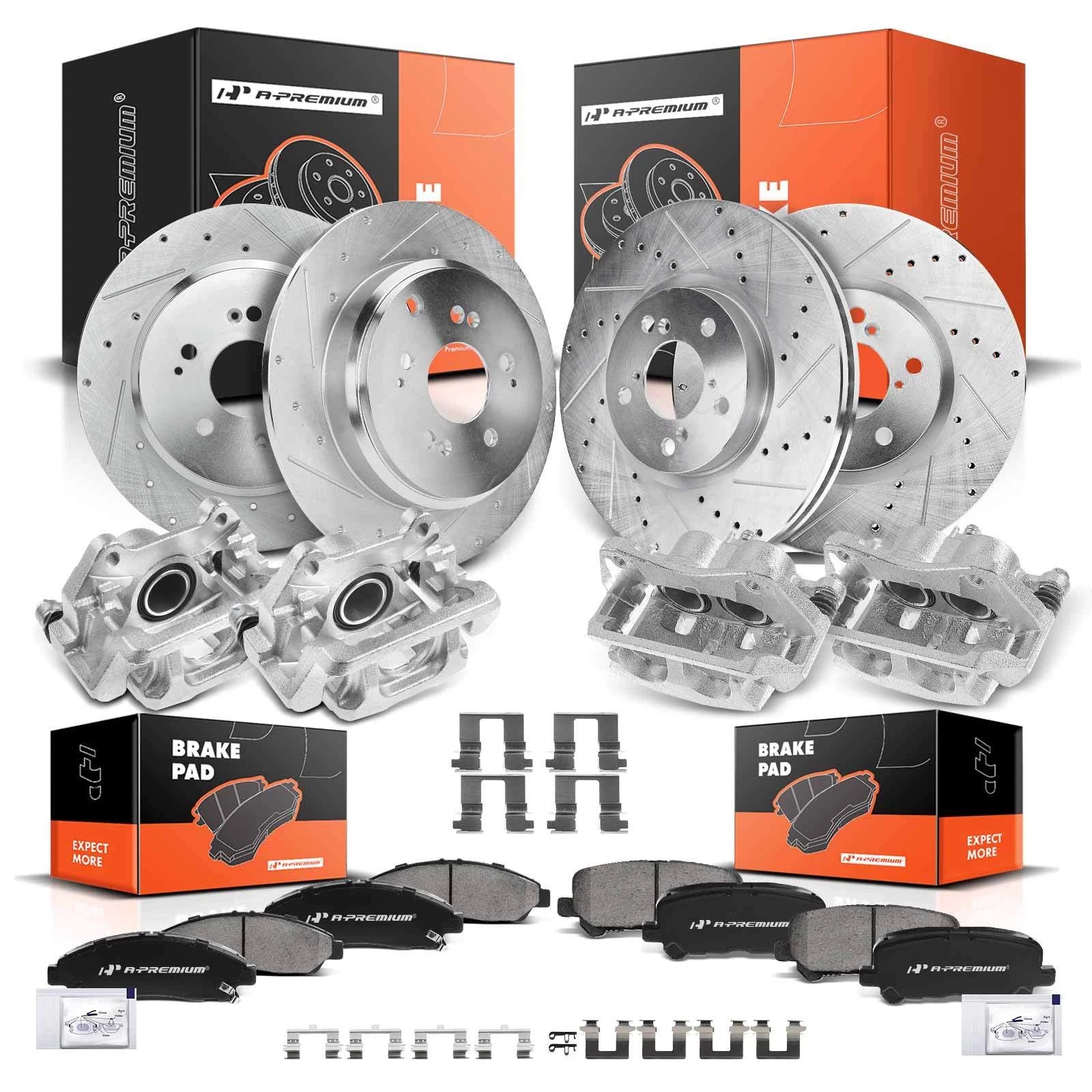 Set of 4 Drilled Rotors & Brake Pads for Acura ZDX MDX (2010–2013)