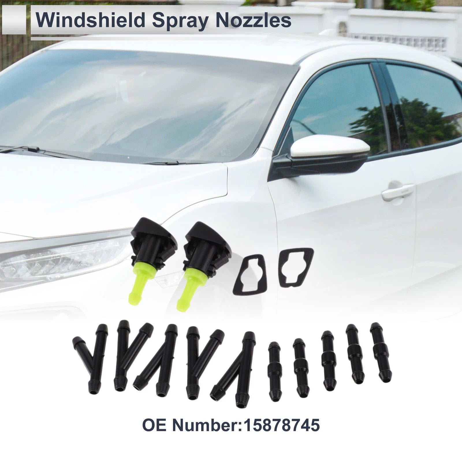 Washer Nozzle Set of 5 w/ Hose Connector for Chevrolet (No. 15878745)
