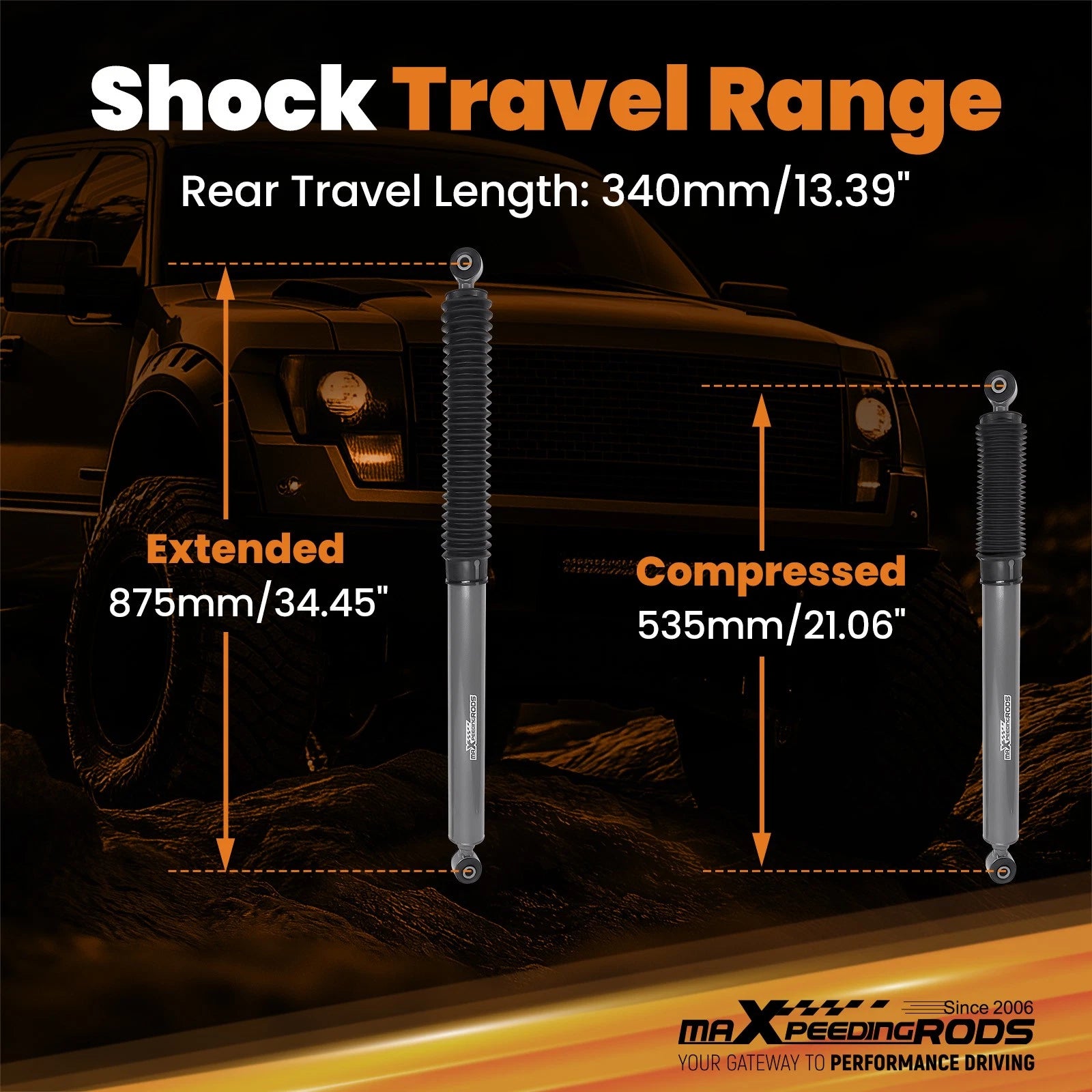 Rear Shock Absorbers for Ford F-150 2WD 4WD (2009–2023) 4-7.5" Lift