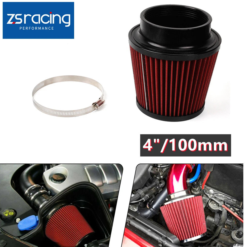 4" Red Performance Cold Air Intake Cone Filter for Universal Fit