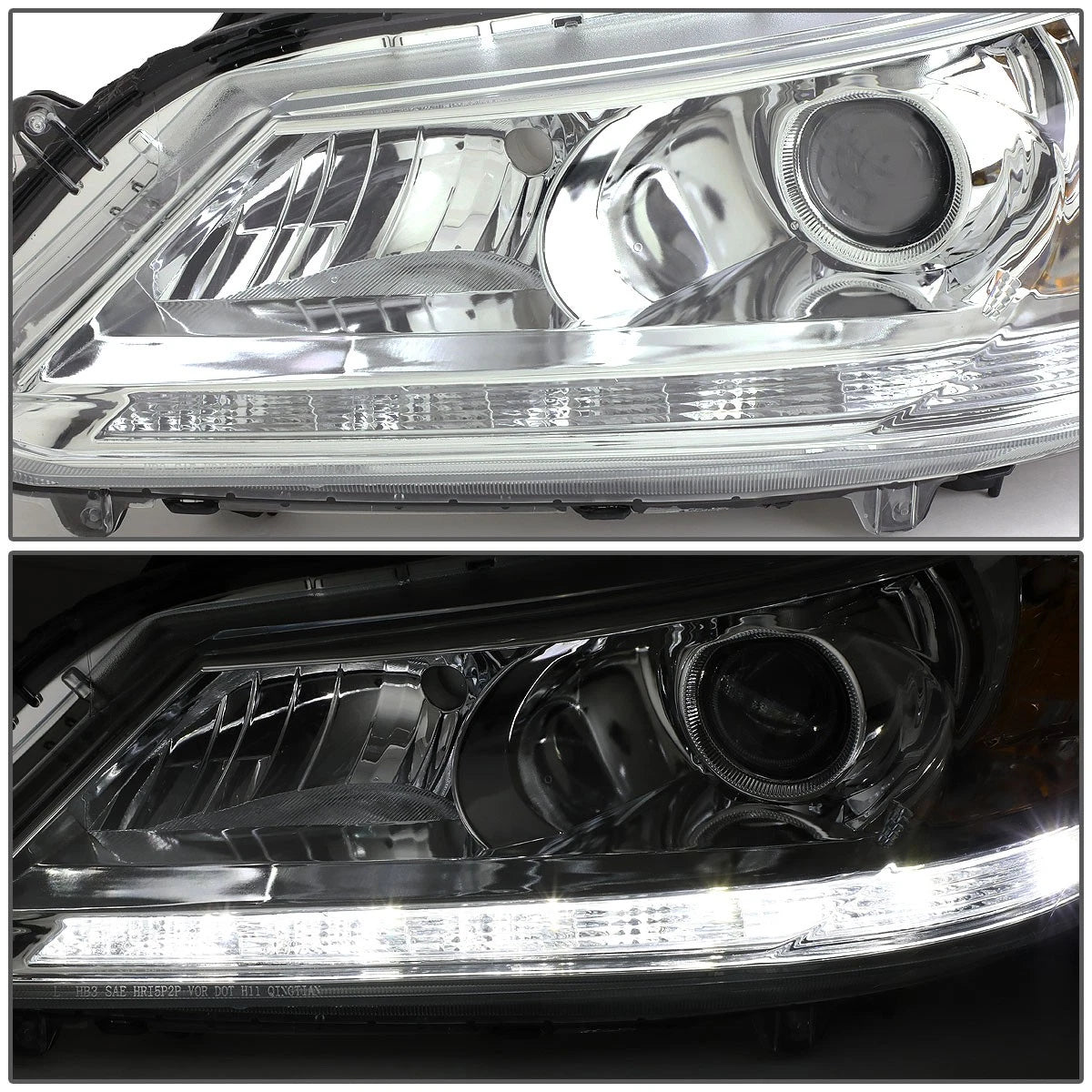 Chrome/Amber Corner Projector LED DRL Headlight Lamps for Honda Accord (2013–2015)