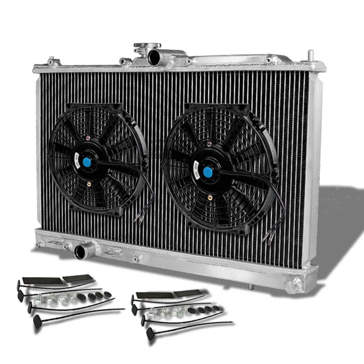 2X Aluminum Radiator with Black Cooling Fans for Lancer Evolution EVO 8/9