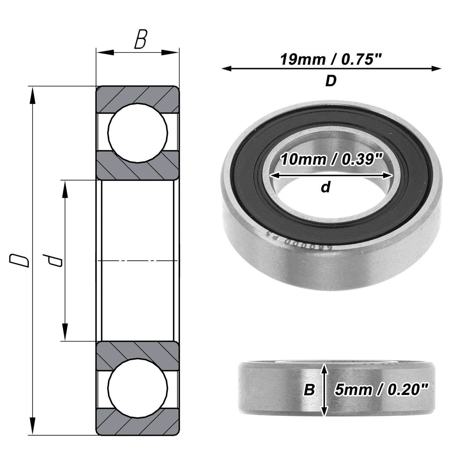 1 Pc 6800DD Deep Groove Ball Bearing for Scooter Skateboard (10x19x5mm)