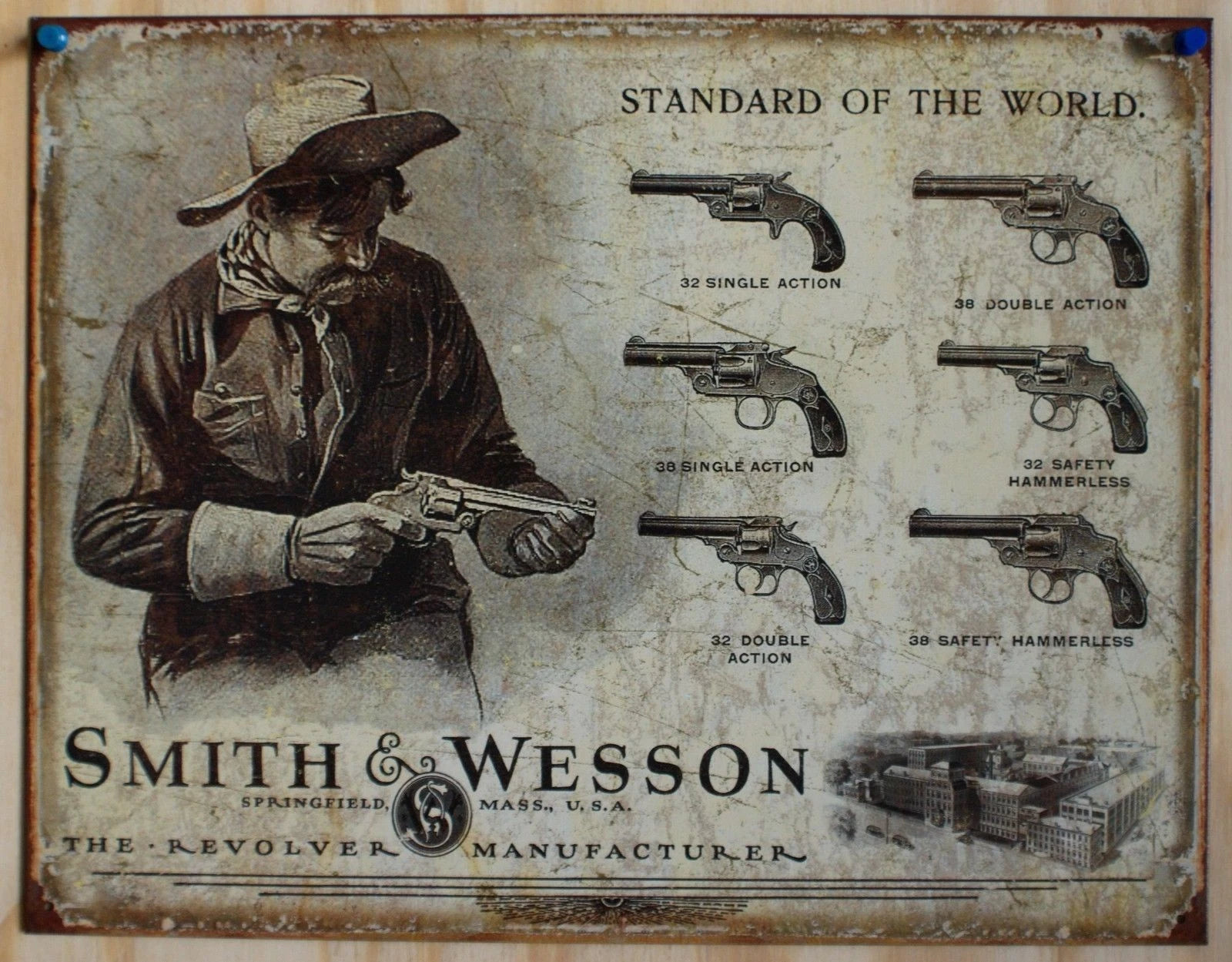 Vintage Replica Tin Metal Sign for Smith & Wesson Pistol Revolver (1743)