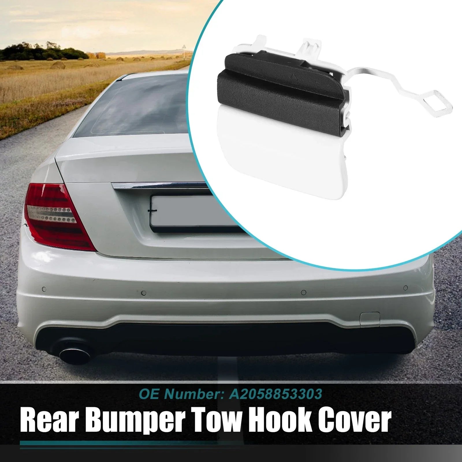 Rear Bumper Tow Hook Cover for Mercedes Benz C-Class (2015-2023) White