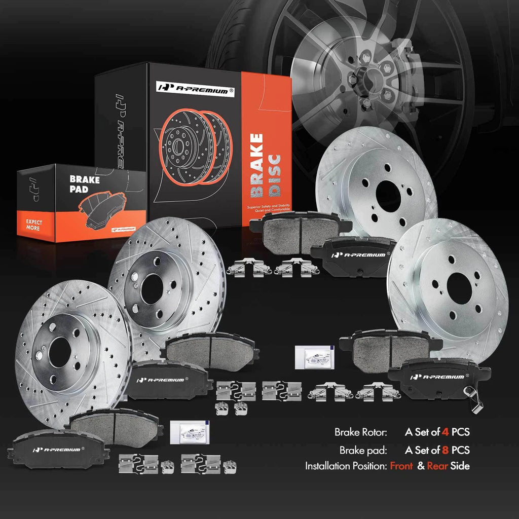 Front & Rear Drilled Brake Rotors & Ceramic Pads for Toyota Corolla (2003–2008)