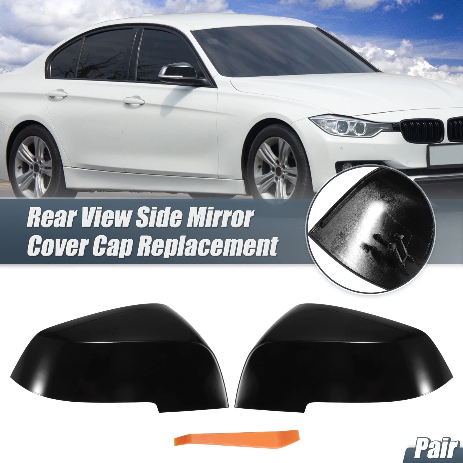 1 Pair Rearview Mirror Cover Cap Gloss Black for BMW 328i 125i 330i 320i 220i (2012–2019)