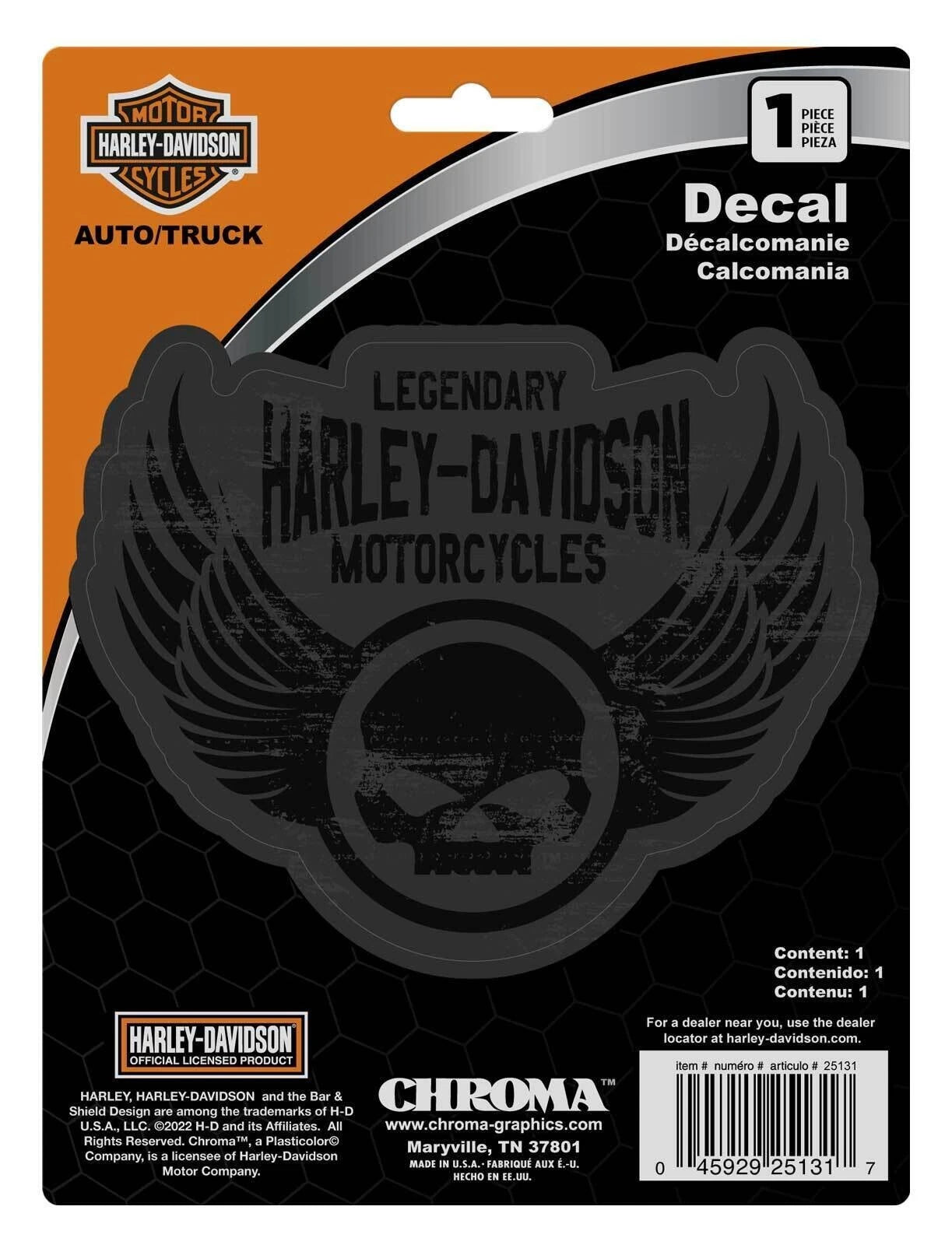Winged Willie G Skull Logo Decal for Harley-Davidson (6 x 8in)