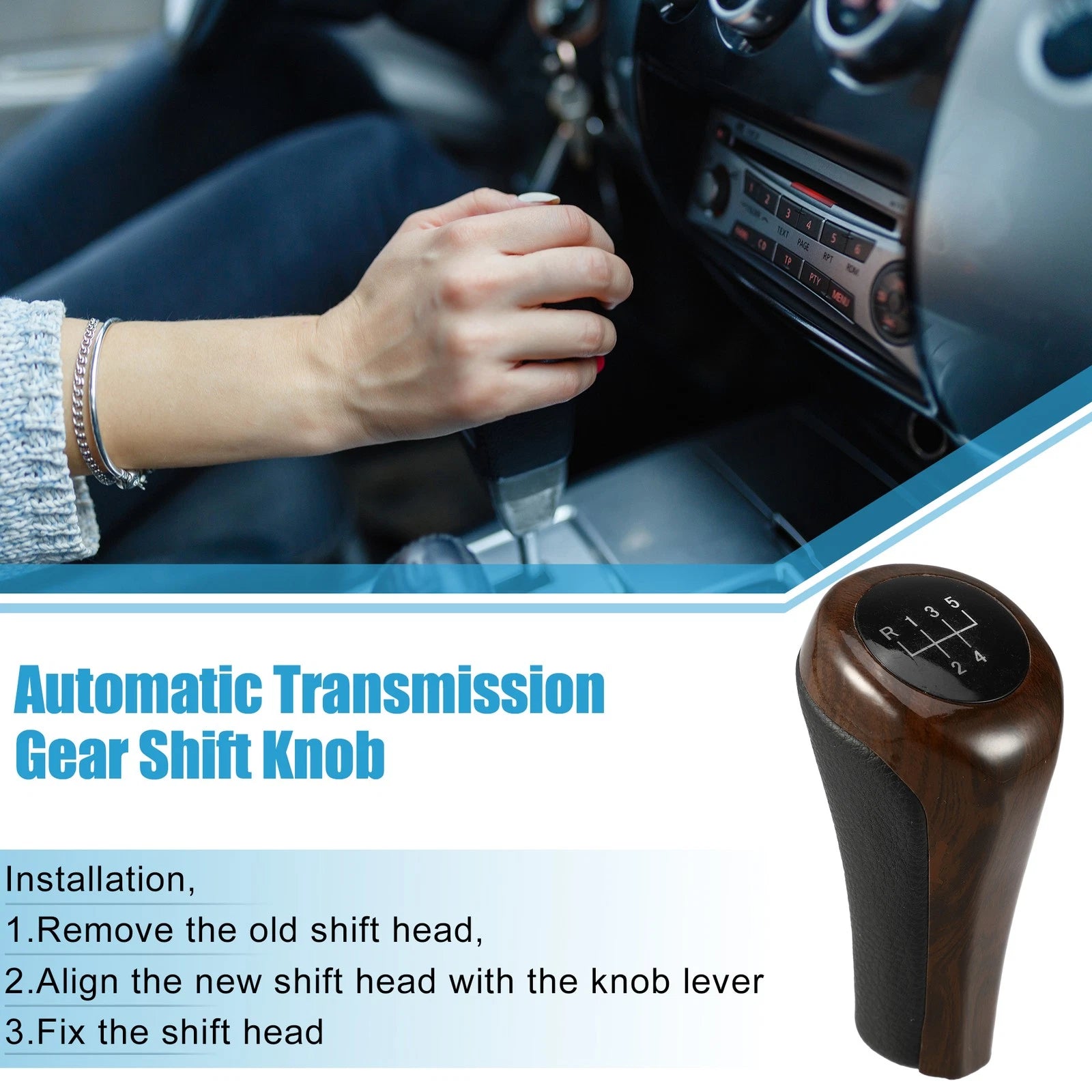 5 Speed Automatic Transmission Gear Shift Knob for BMW  Black Red Wood