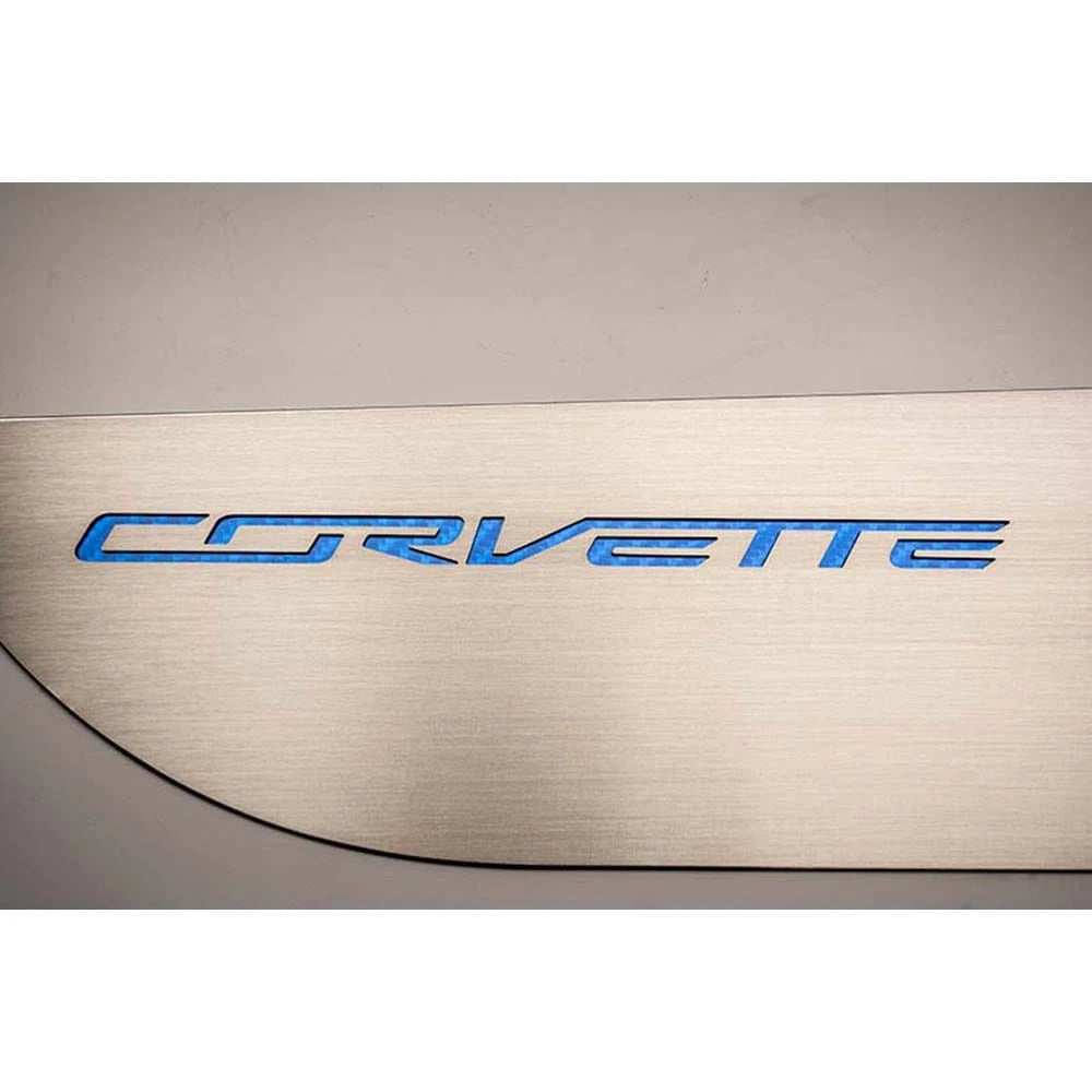 Door Guards Brushed Front Rear Set with Garnet Red Vinyl Inlay for 2014-2019 Corvette