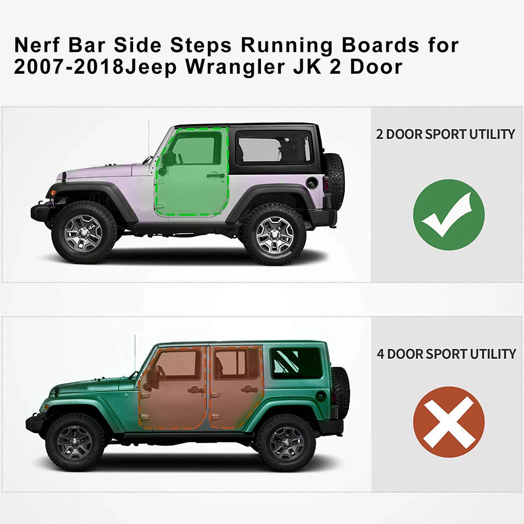 Pair Nerf Bars Side Steps for Jeep Wrangler JK (2007–2018)
