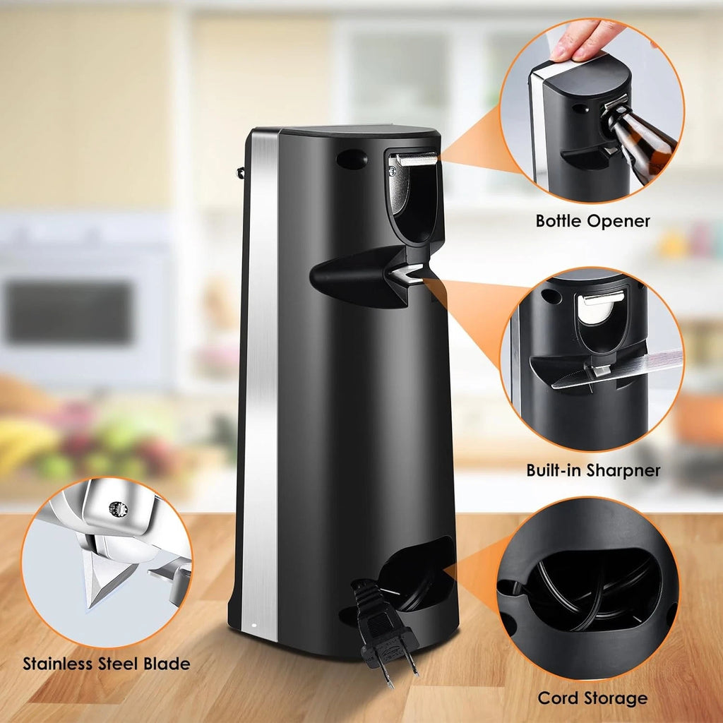Electric can opener with knife sharpener & bottle opener for Davivy (Black)