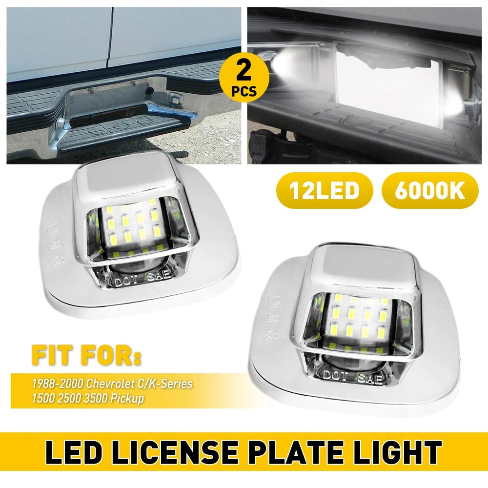 Chrome Bezel Full LED License Plate Light for Chevy C/K 1500 2500 3500 (1990–1999)