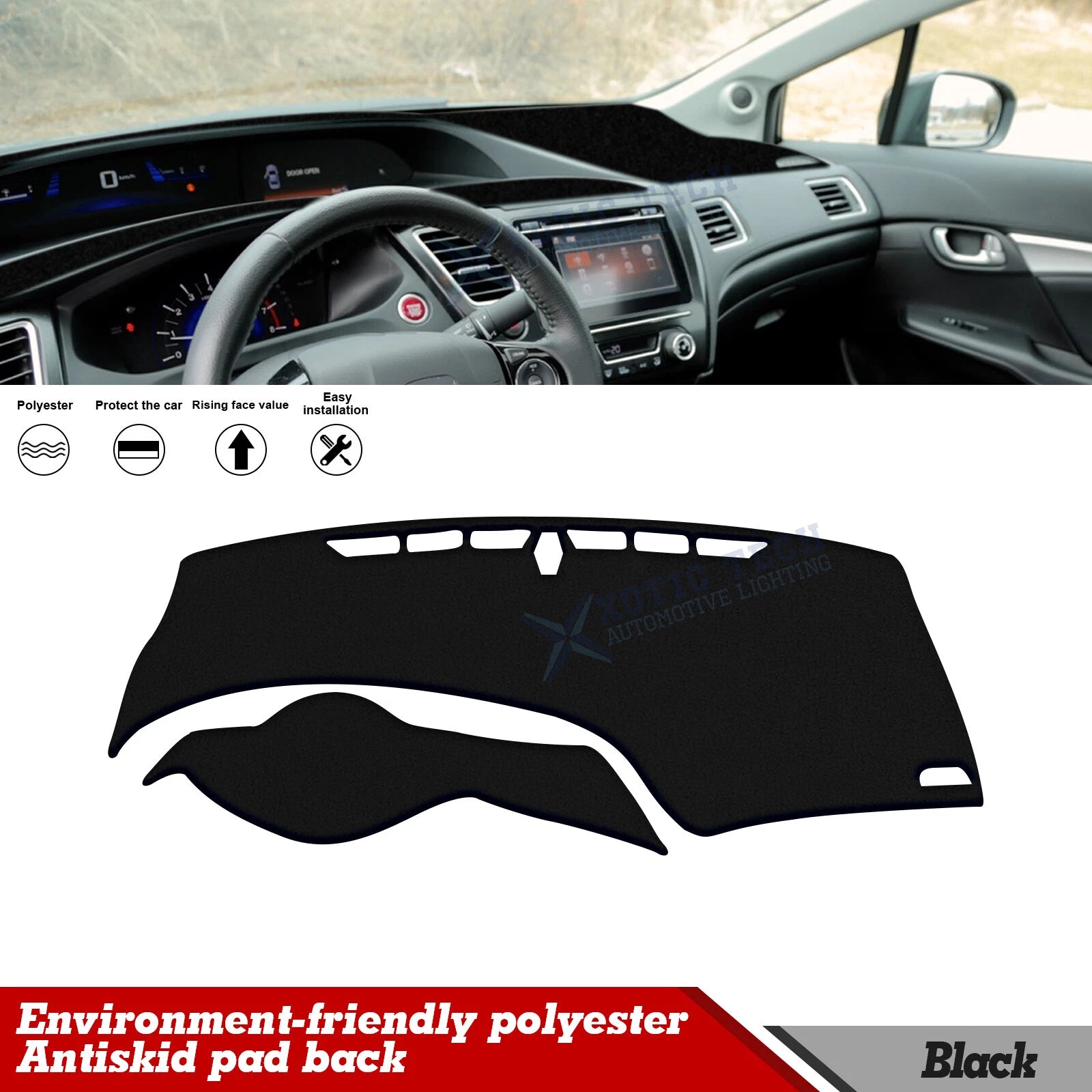 Dash Mat Cover for Honda Civic (2012–2015) Black Dashboard