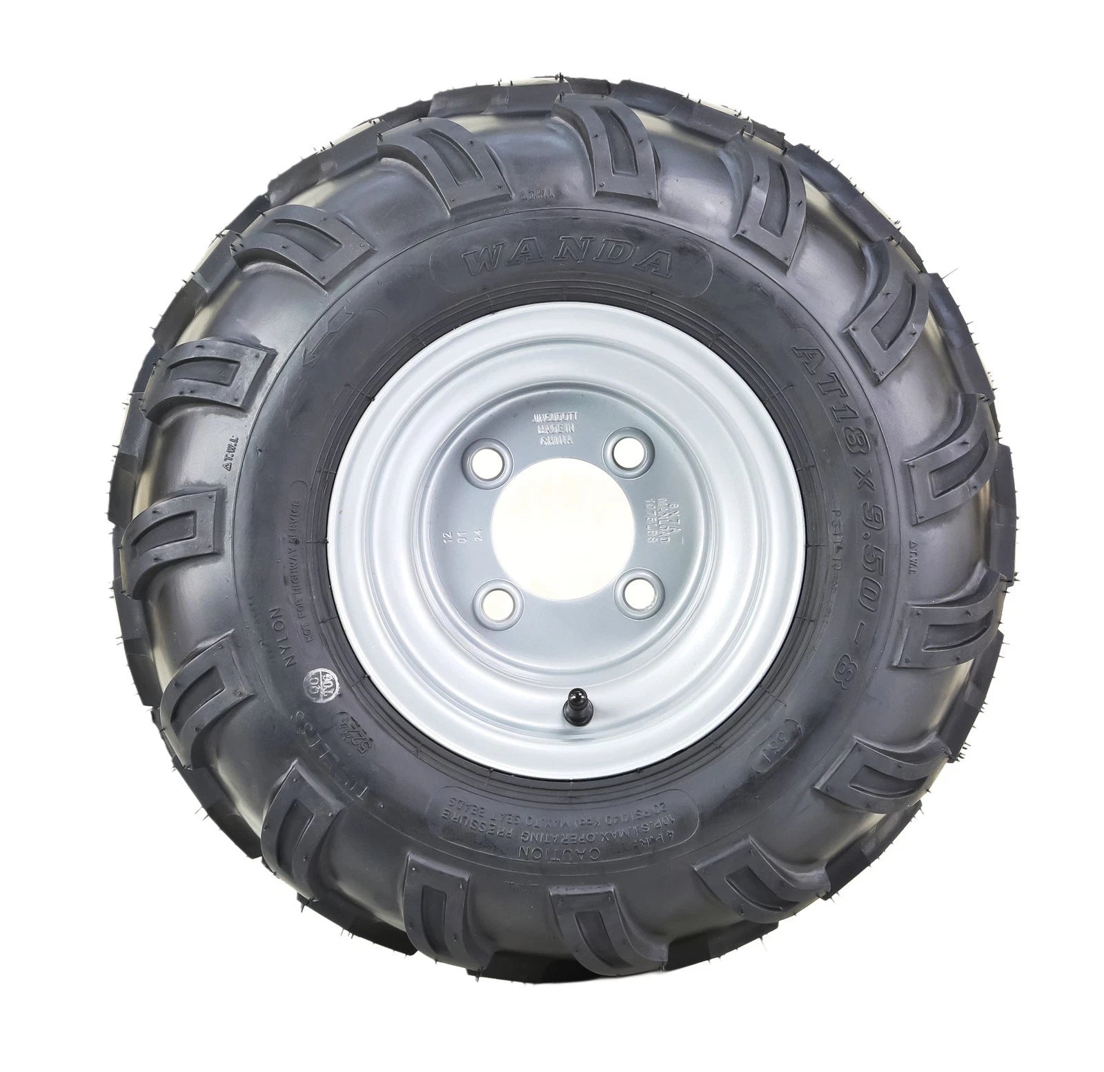 WANDA 18X9.5-8 ATV Golf Cart Tire & Wheel Set on 4x4" Silver Wheel (10001)
