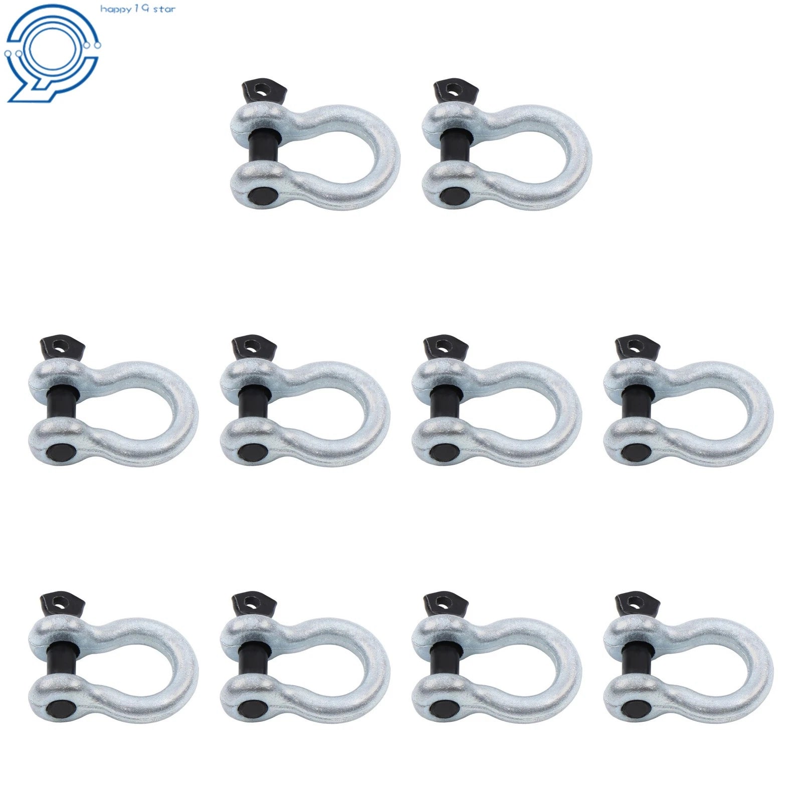 10 Pack 3/8 Inch Bow-Shaped D Ring Shackles for Universal Use (1 Ton Capacity)
