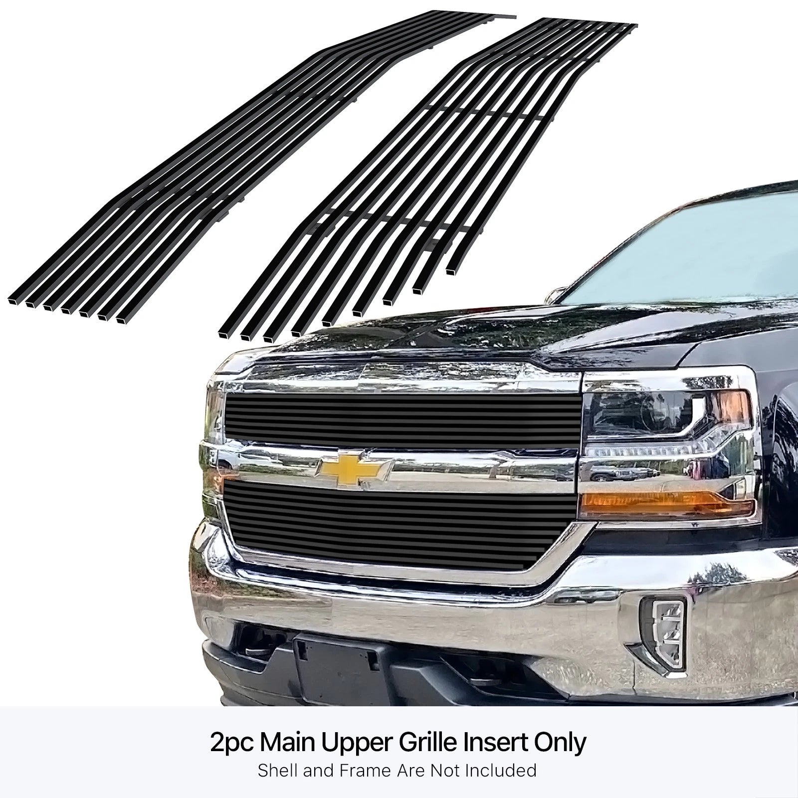 Upper Black Billet Grille Insert for Chevy Silverado 1500 (2016-2019)