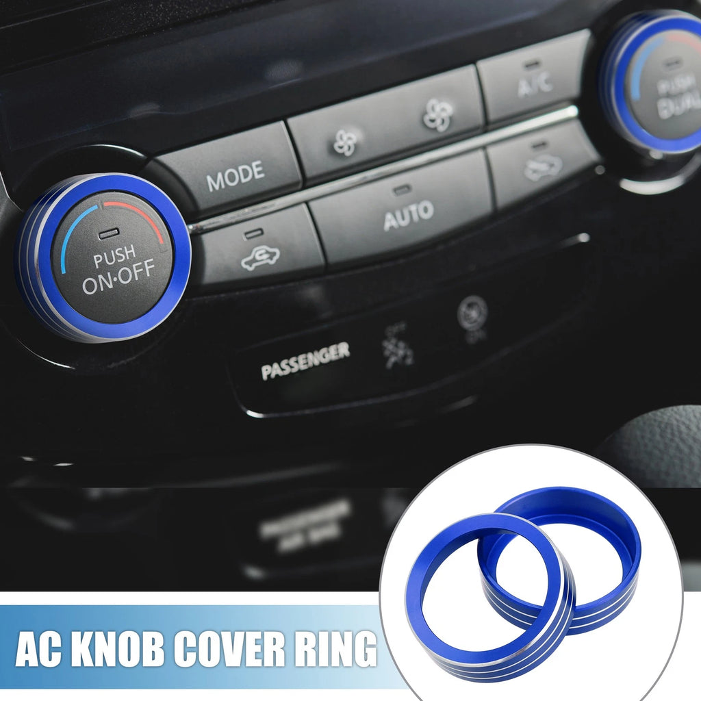 2X AC Knob Ring Covers for Nissan Rogue (2014–2020) Blue