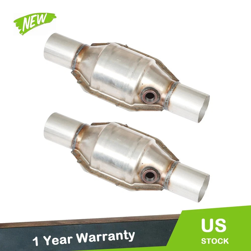 Set of 2 Universal Catalytic Converters with O2 Sensor Port 2.25 Inches