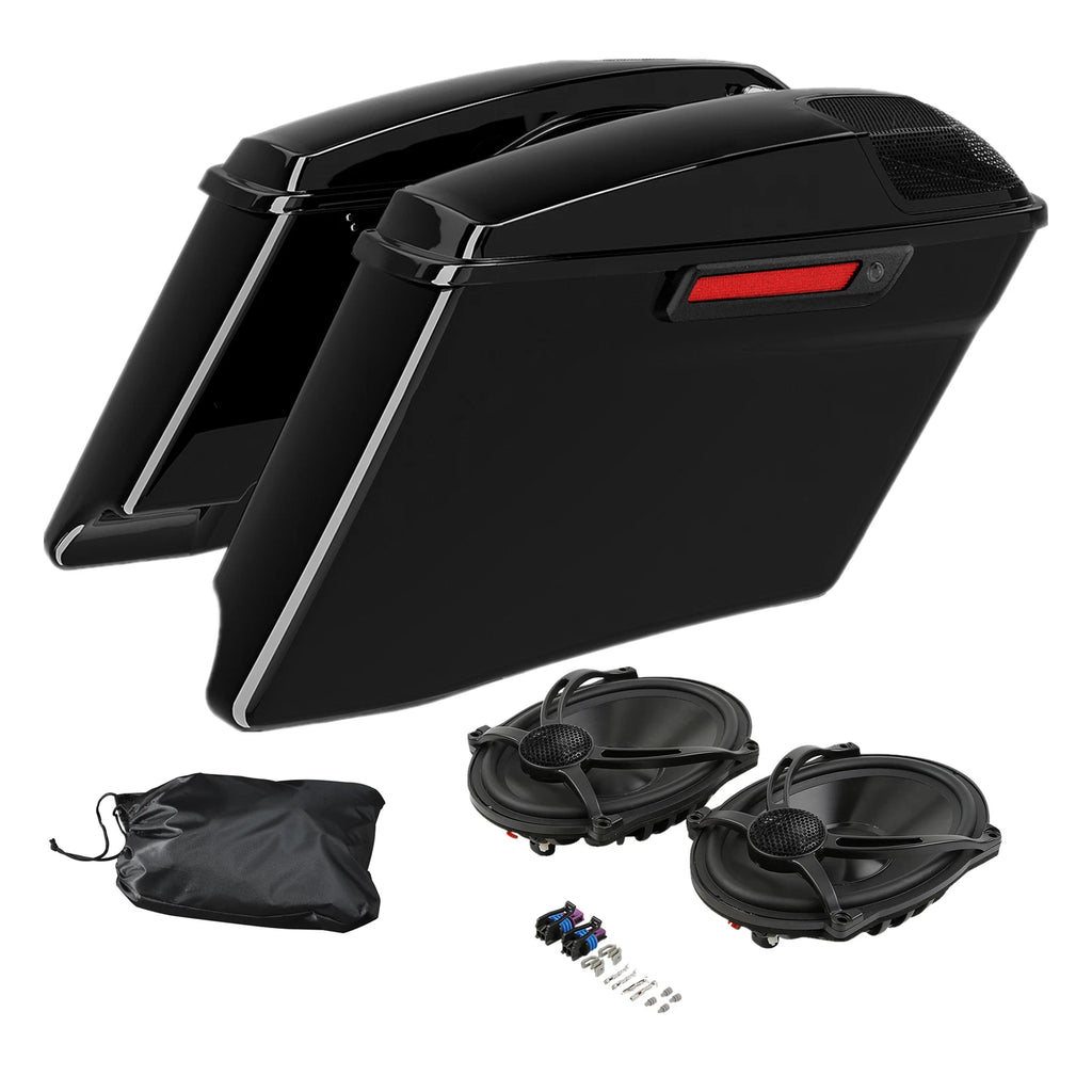 4" Stretched Extended Hard Saddlebags with 5x7" Speakers for Harley Touring (2014–2023)