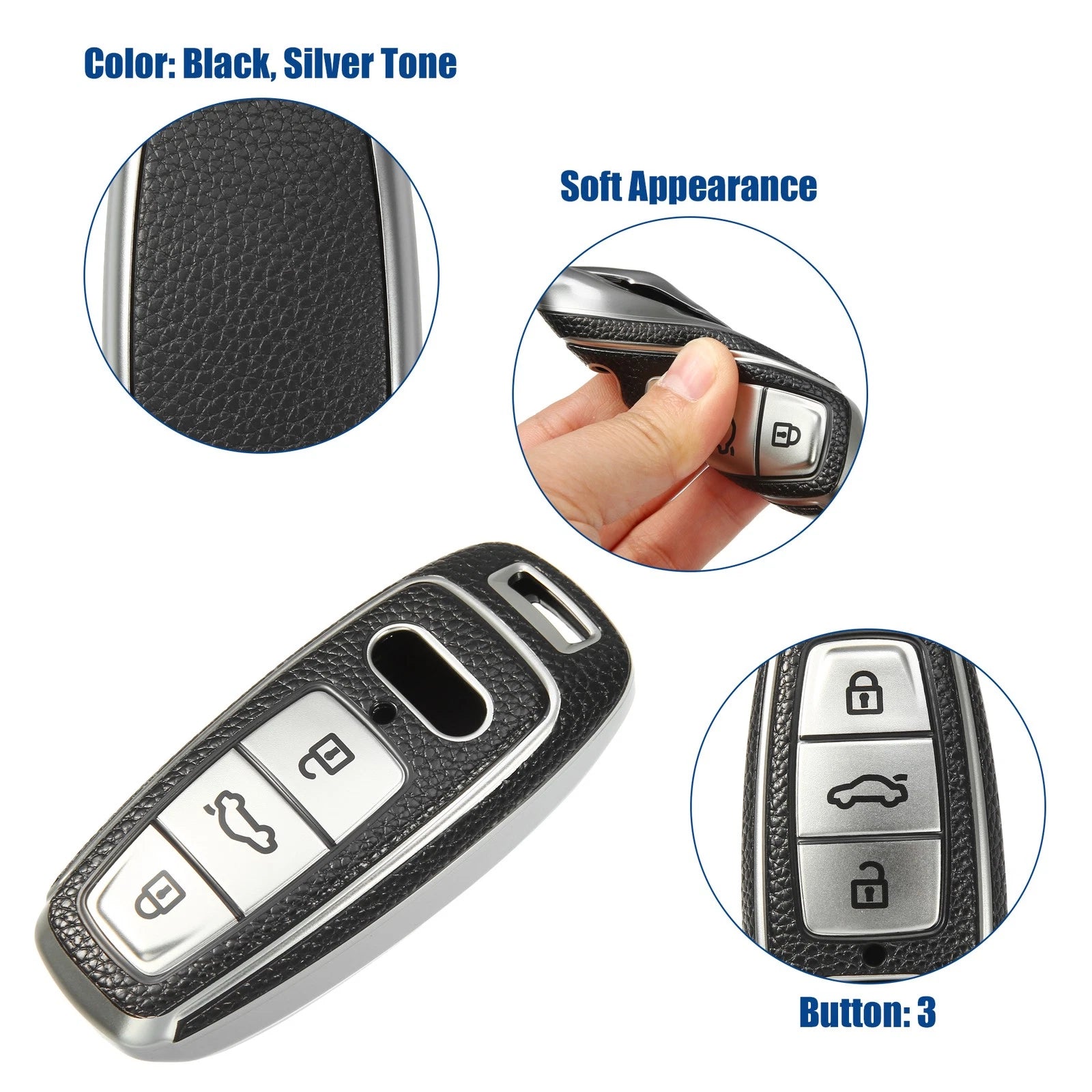 TPU Keyless Remote Cover for Audi A6 (2012–2018) - Black Silver Tone